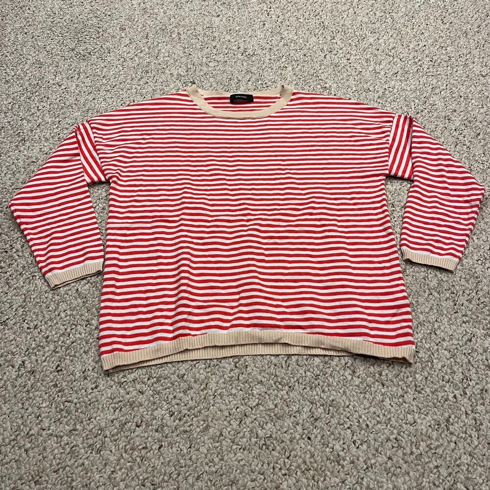 Dokotoo Cotton Striped Crewneck Sweater L Red White Casual Coastal Classic